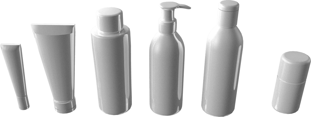 Transparent Vector of Six Isolated Cosmetic Bottles on Background