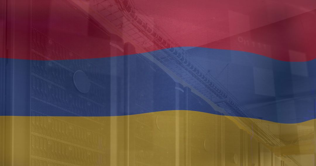 Armenian Flag Overlay on Modern Data Center