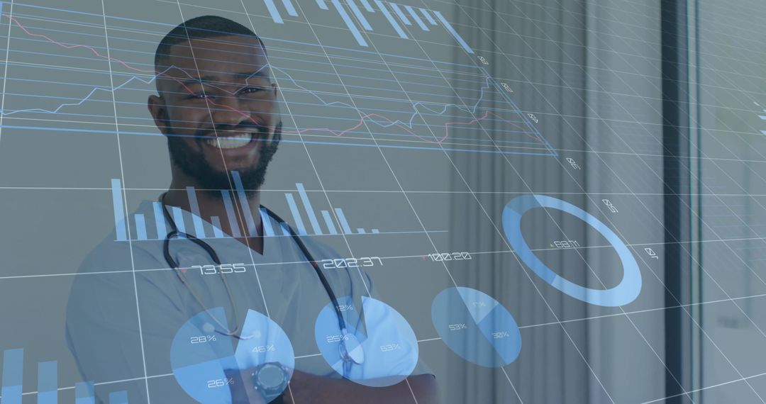 Confident Doctor Engaging with Medical Technology and Analytics