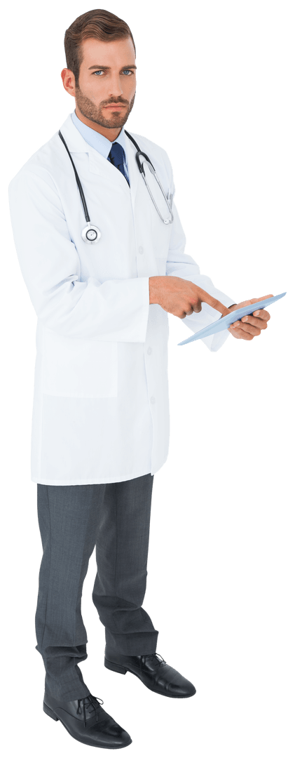 Transparent Image of Doctor Using Tablet with Stethoscope