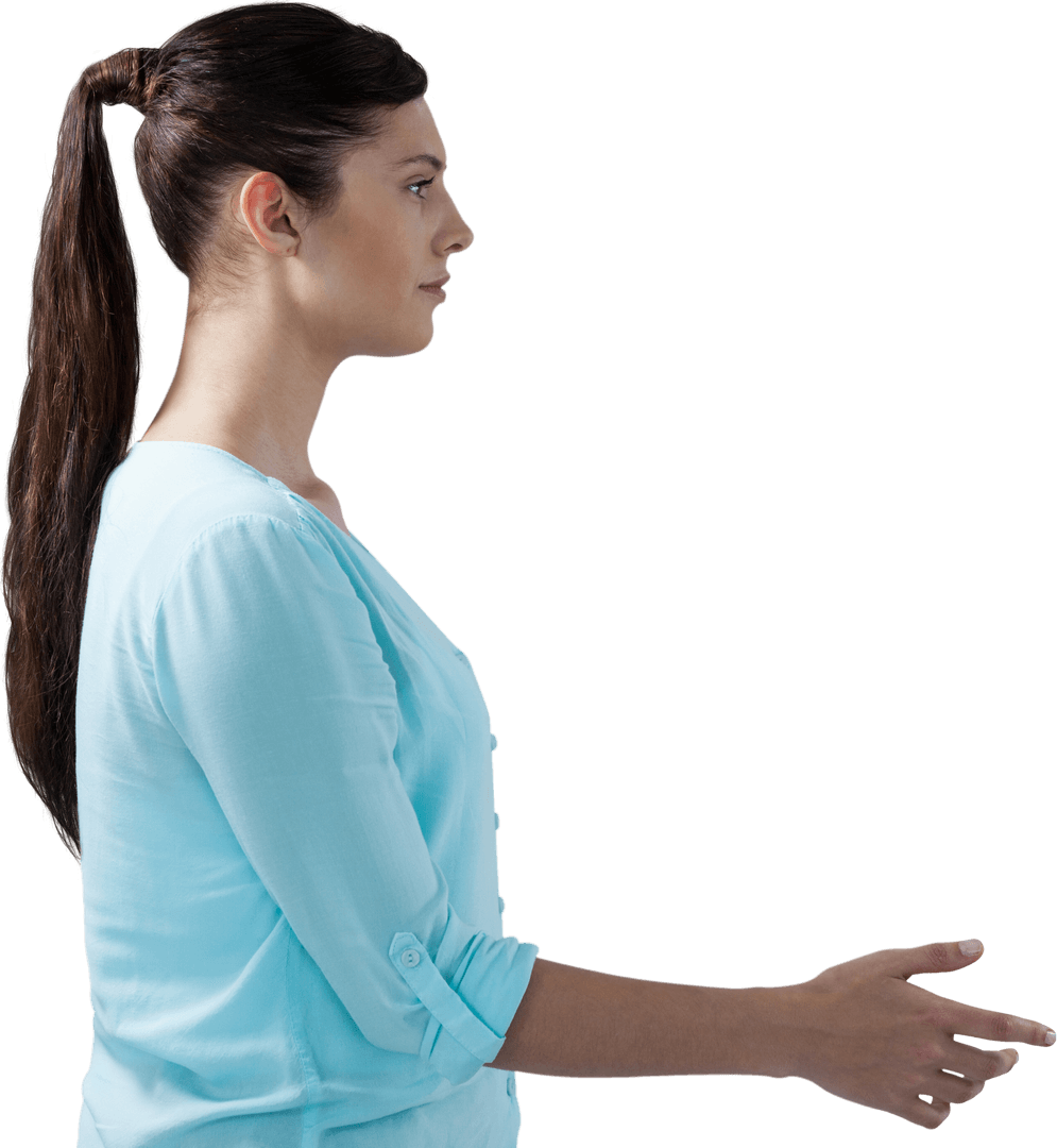 Transparent Profile of Young Woman Engaging with Virtual Interface