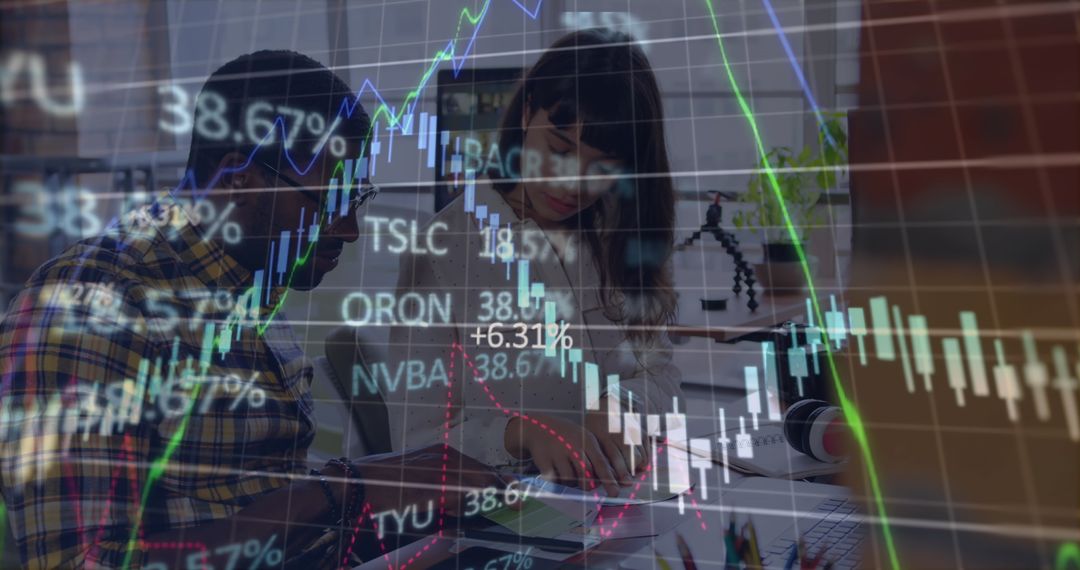 Diverse Team Analyzing Financial Data with Overlapped Digital Graphs