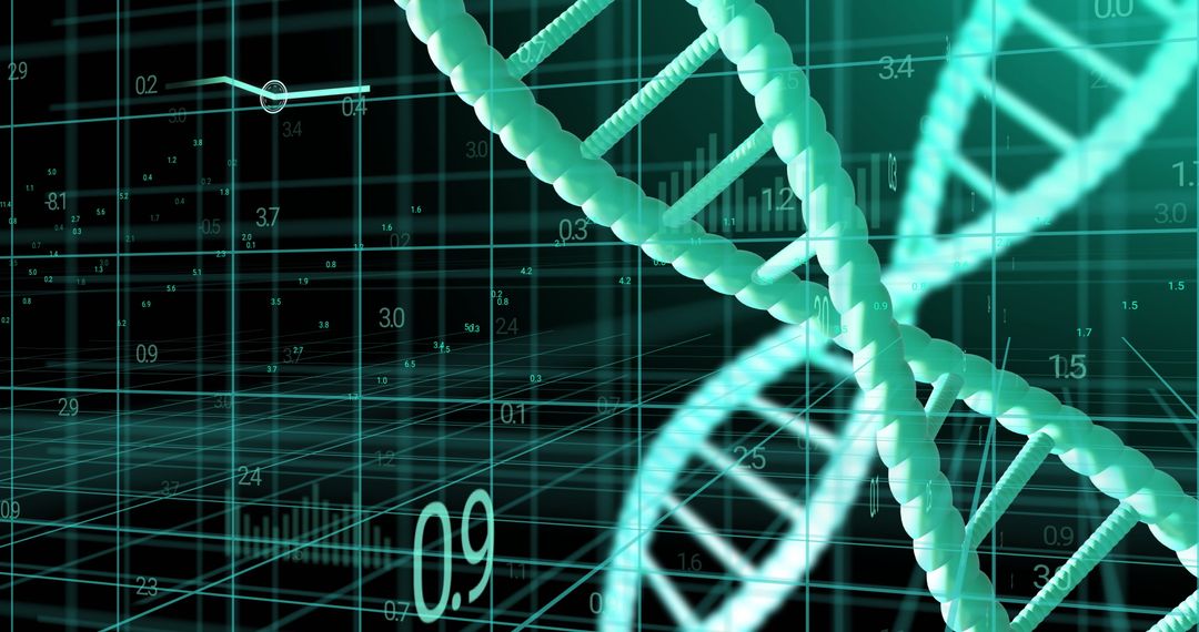 Digital DNA Strands with Data Overlay Illustration