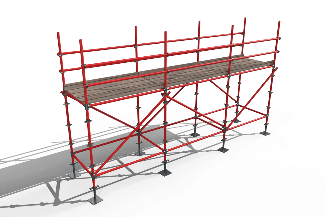 Transparent 3D Illustration of Red Metal Scaffolding Structure