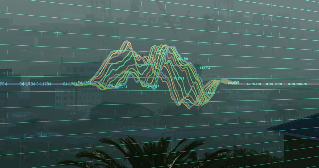 Digital Financial Graph Overlay with Cityview Background