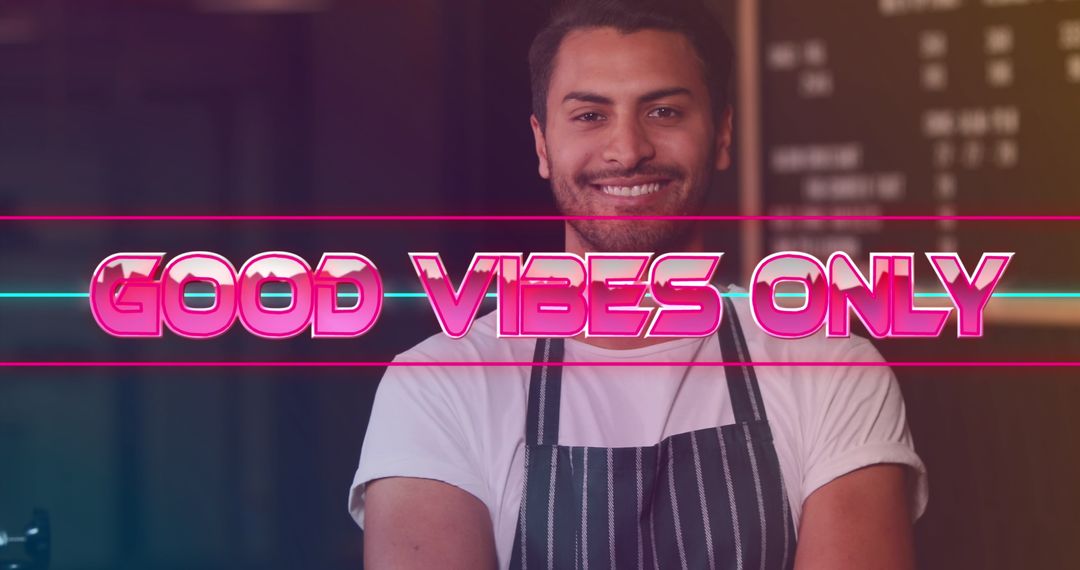 Cheerful Bartender with Positive Message