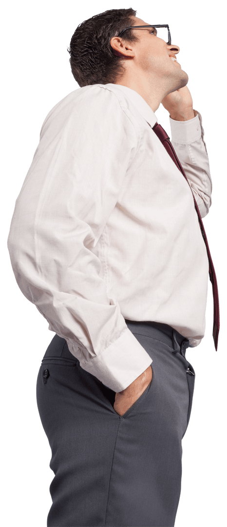 Transparent Image Businessman Thinking Touching Glasses