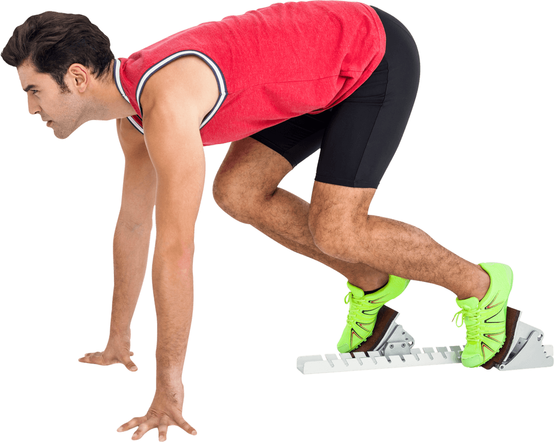 Male Athlete in Transparent Ready-to-Run Position