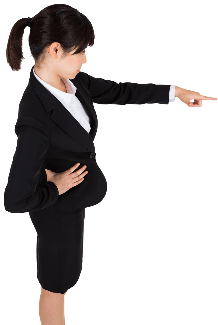 Focused Businesswoman Pointing with Transparent Attention