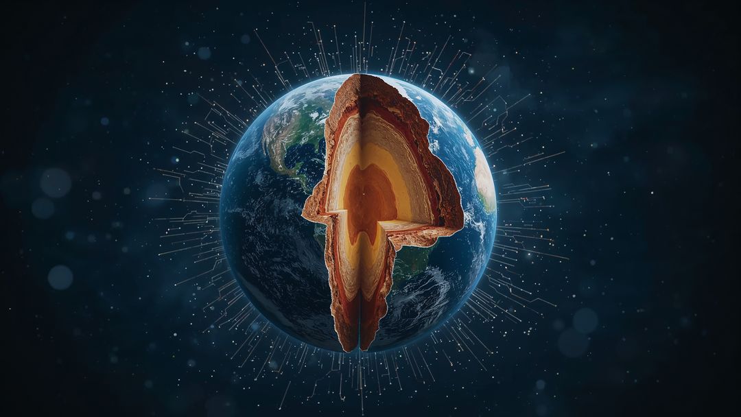 Cutaway Planet with Geologic Layers in Digital Space