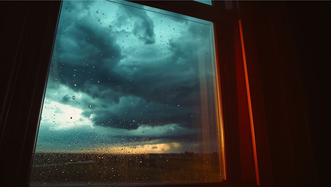 Moody Sky Through Rainy Window with Gloomy Atmosphere