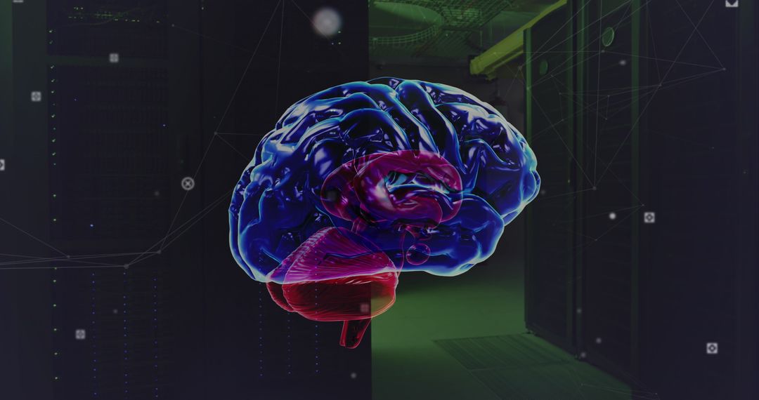 Futuristic Brain Overlays Digital Server Network Visualization