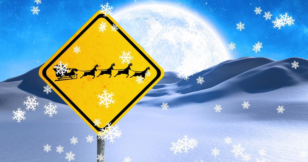 Santa Sleigh Warning Sign in Snowy Winter Landscape