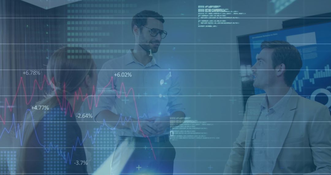 Business Team Analyzing Stock Market Trends with Digital Graphics
