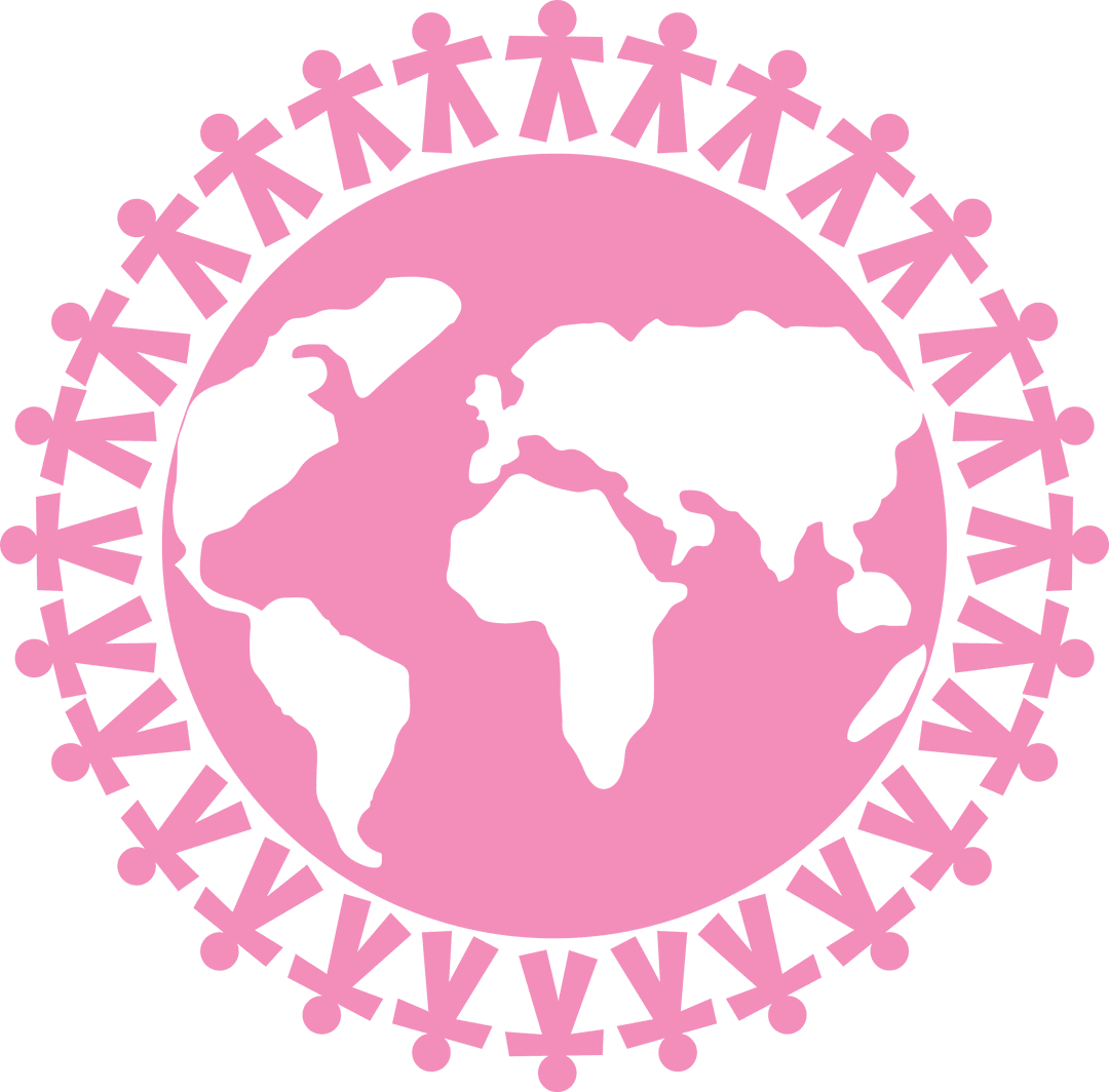 Pink People Holding Hands Around Globe on Transparent Background