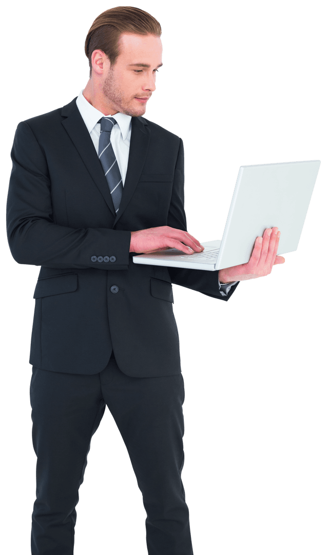 Transparent Businessman Using Laptop Wearing Suit and Tie