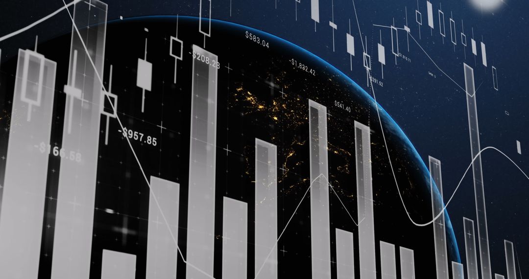Global Financial Graphs and Data Overlay on Earth View