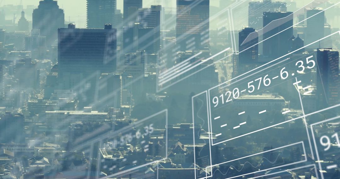 Financial Data Overlay on Modern Cityscape for Technology Concept