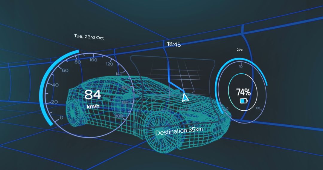 Futuristic Holographic Dashboard Display of Electric Car
