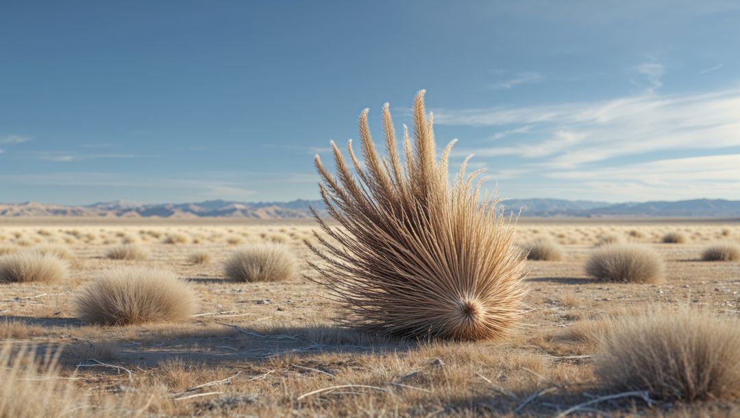 Lone Tumbleweed in Expansive Desert Landscape