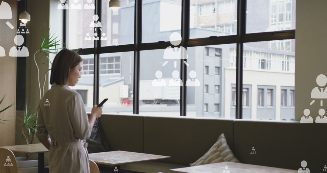 Businesswoman Engaging with Global Networking on Smartphone