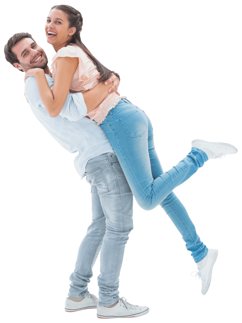 Joyful Young Couple Hugging on Transparent Background