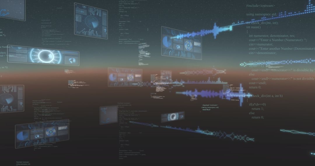 Futuristic Digital Data Streams with Code in Virtual Space