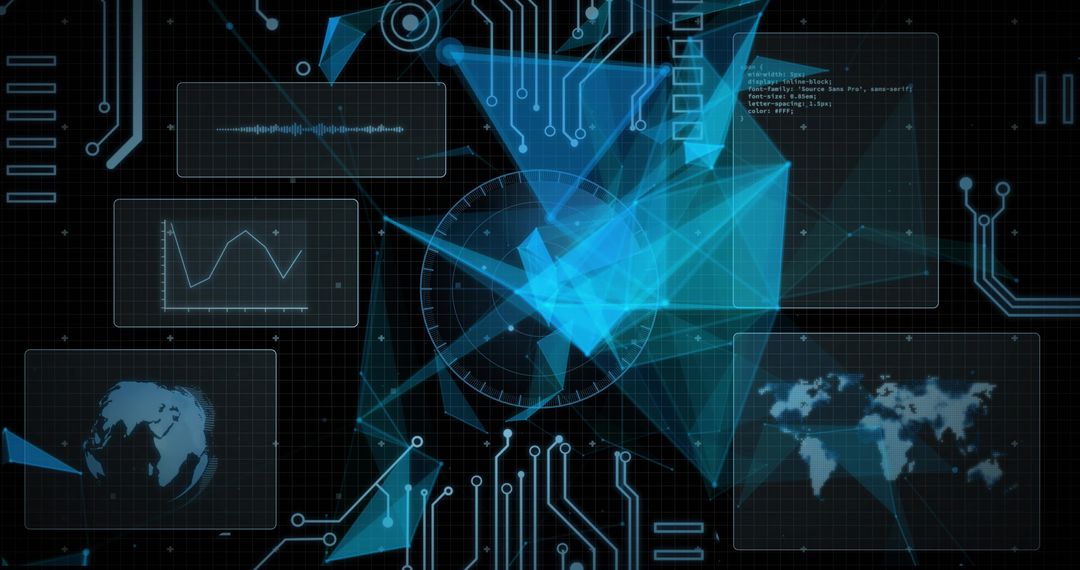 Futuristic Holographic Network Interface with Glowing Data Panels