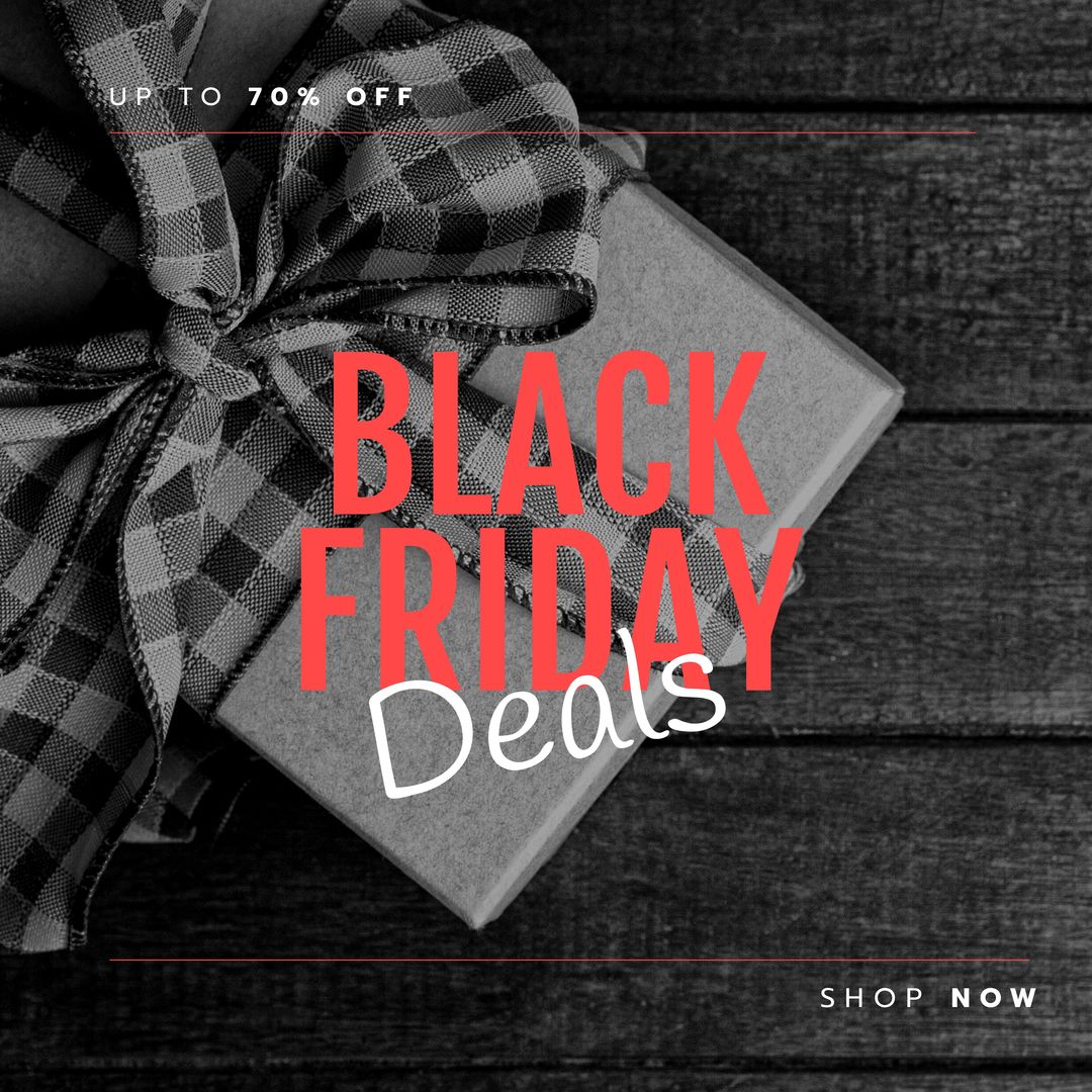 Composition of up to 70 percent off black friday deals shop now text over present - Download Free Stock Templates Pikwizard.com