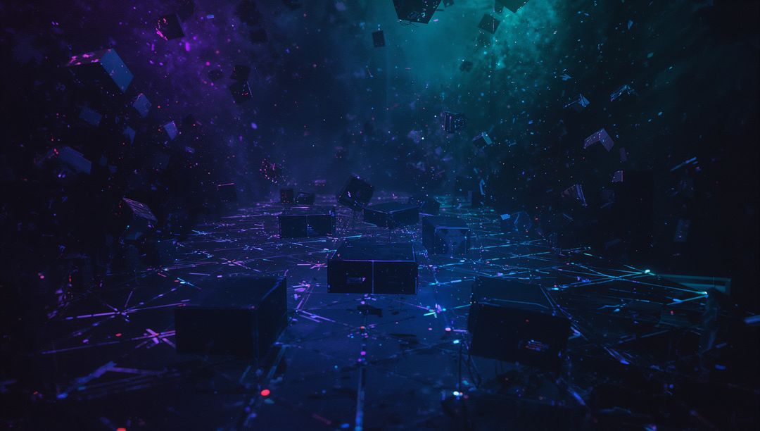 Neon Grid and Floating Cubes in Futuristic Digital Space