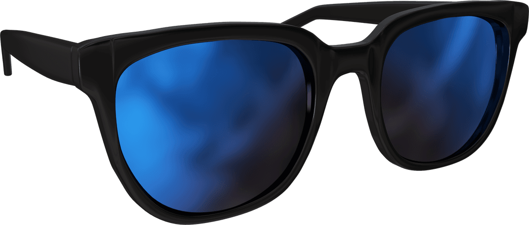 Close-Up of Black Framed Sunglasses with Blue Transparent Lenses