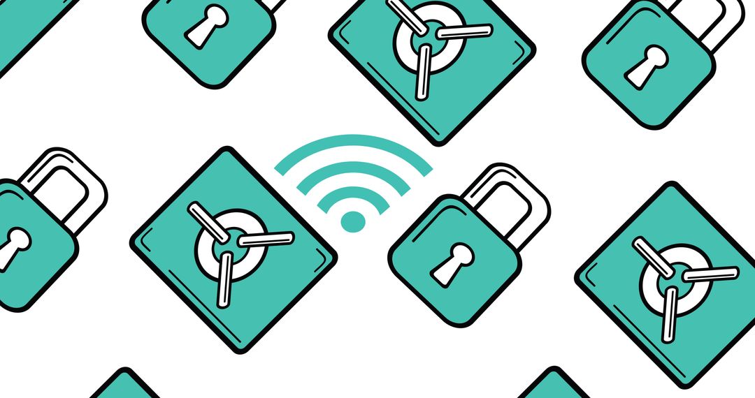 Digital Security and Wireless Network Safety Icons Pattern