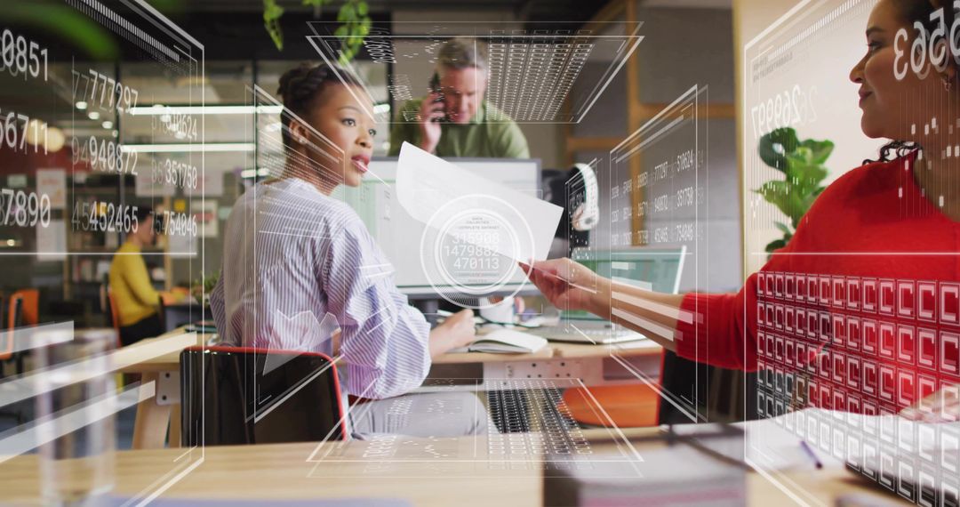 Modern Office Collaboration with Digital Data Overlay