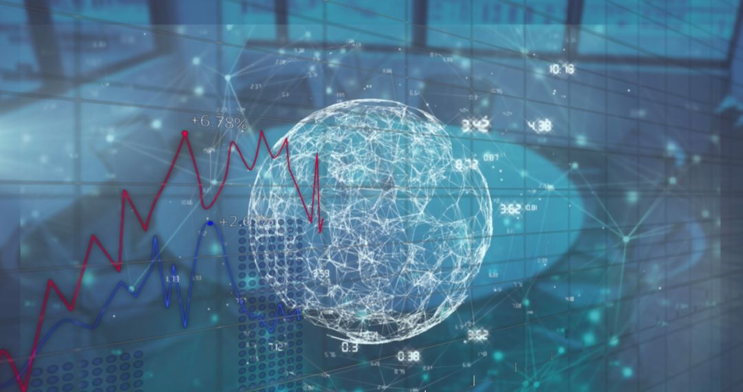 Futuristic Network Globe with Data Analysis Charts