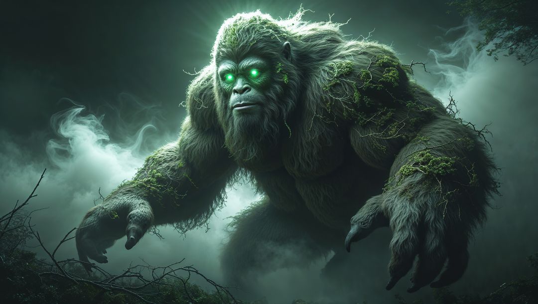 Mythical Gorilla Creature in Mystical Jungle Night