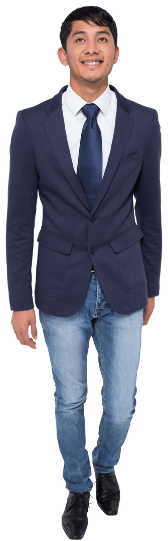 Happy Asian Businessman on Transparent Background in Casual Attire