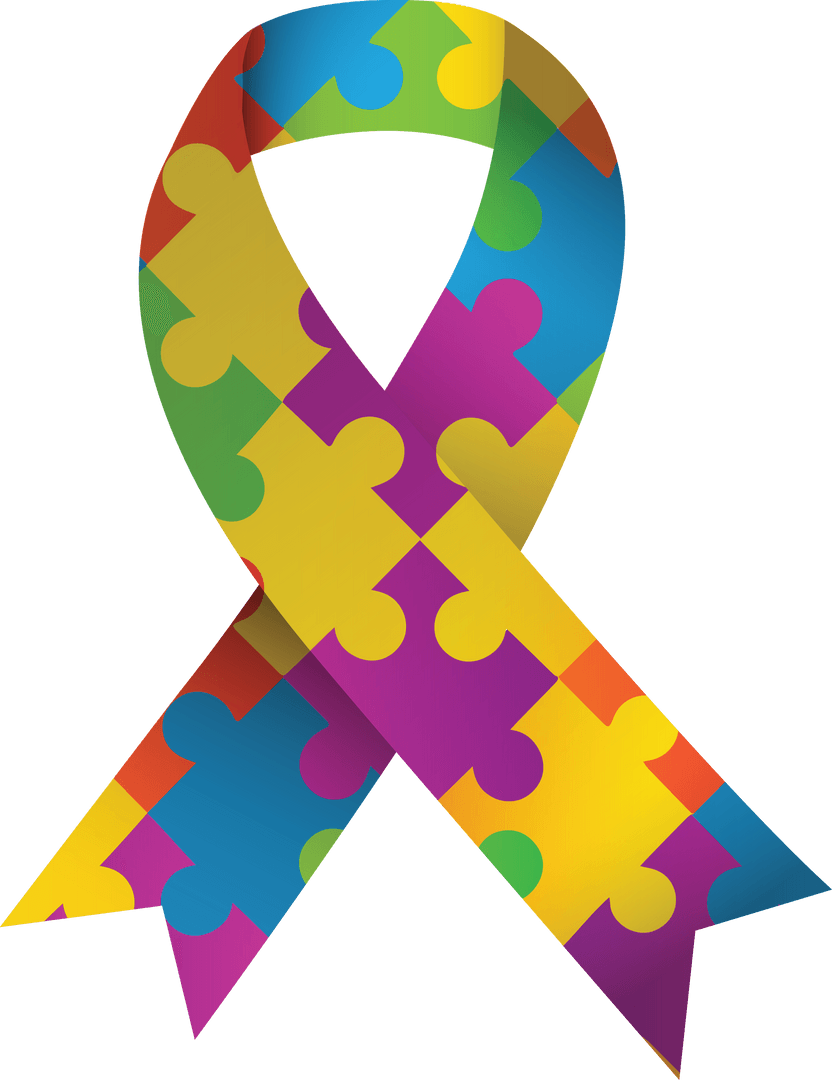 Transparent Multicolored Autism Awareness Ribbon with Puzzle Pieces
