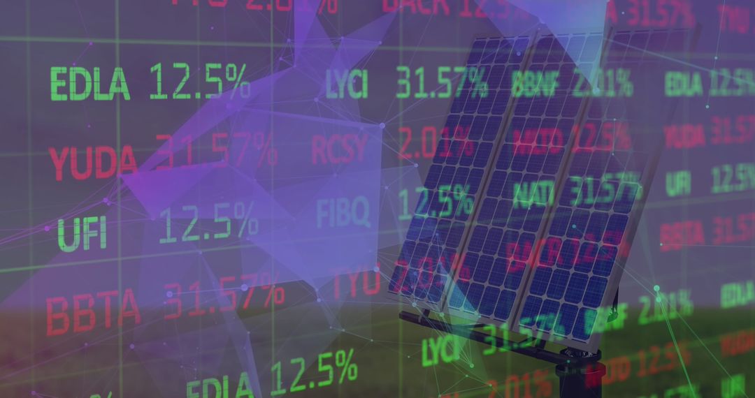 Solar Panels Overlaid with Stock Market Data Visualizations