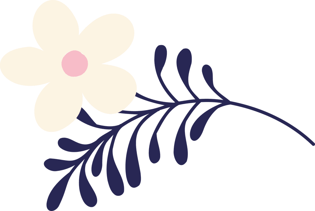 Transparent Flower with Navy Stem and Leaves Minimalist Design