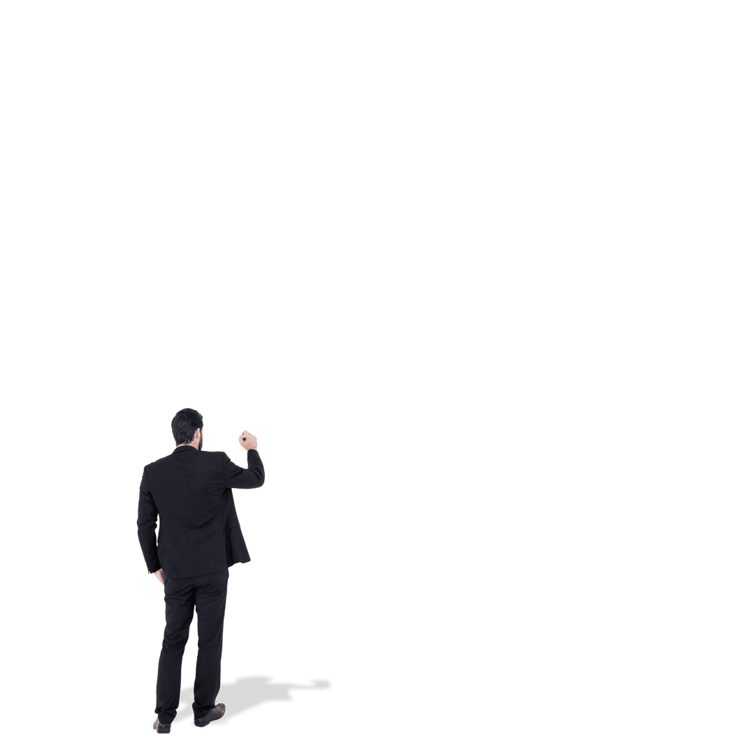 Caucasian Businessman Verifying Goals on Transparent Background