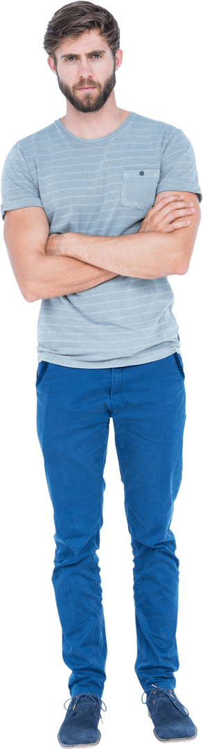 Pensive Young Man in Blue Jeans with Transparent Background