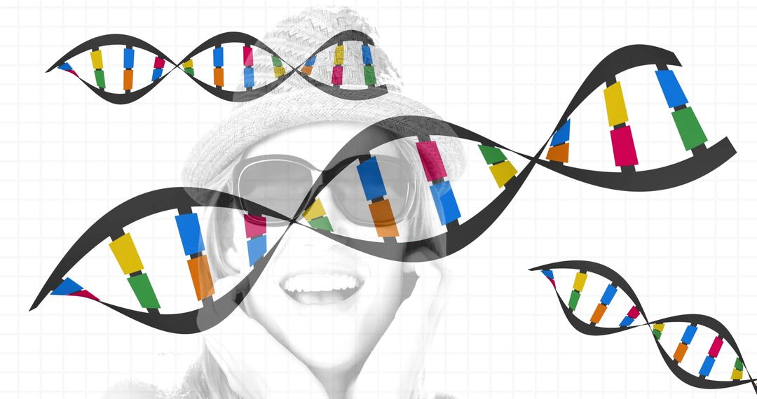 Smiling Woman in Digital Collage with DNA Helix Overlay