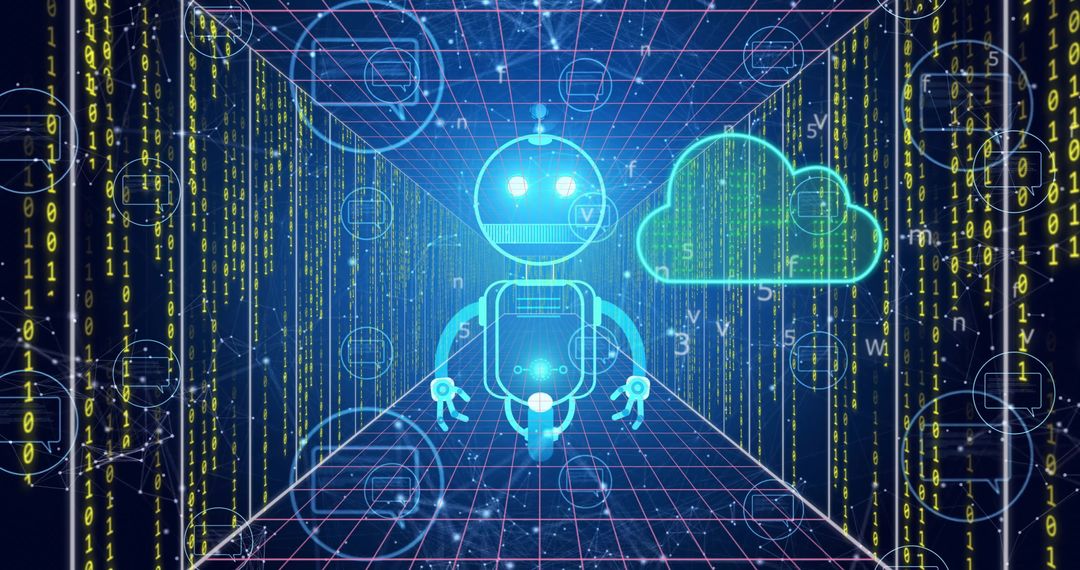 Robot with Cloud Technology in Digital Data Processing Environment - Free Images, Stock Photos and Pictures on Pikwizard.com