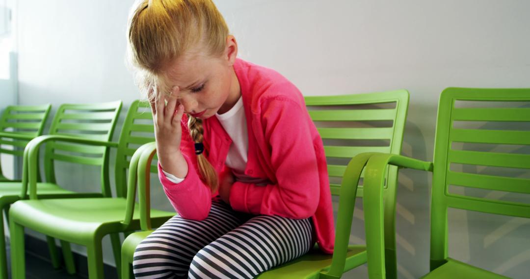 Upset Young Girl in Medical Waiting Room Showing Discomfort - Free Images, Stock Photos and Pictures on Pikwizard.com