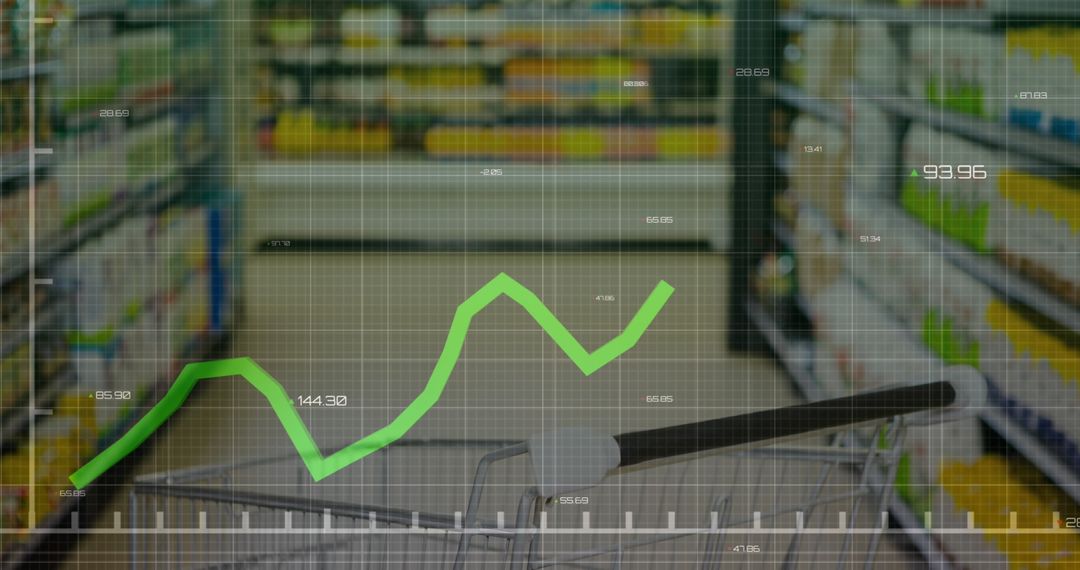 Rising Stock Market Graph Overlay in Grocery Store
