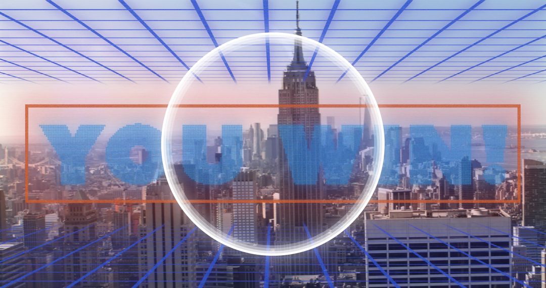 Cyberpunk Cityscape with Winning Digital Message Overlay
