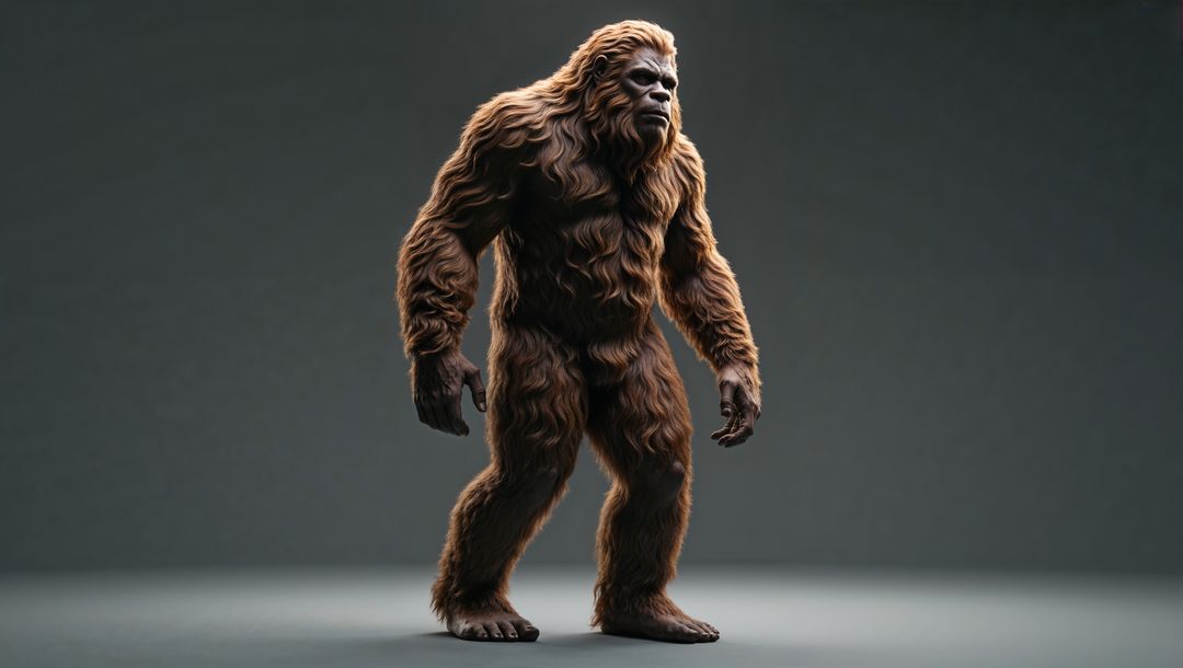Sasquatch Standing in Studio with Grey Backdrop