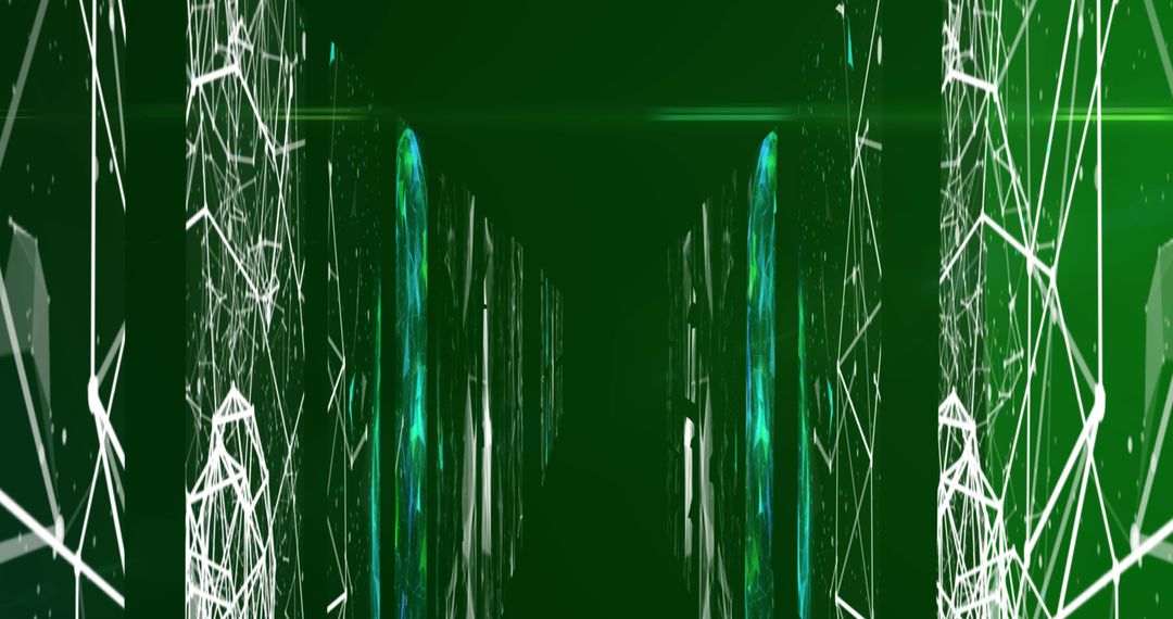 Futuristic Network Connections and Digital Plexus on Green Background