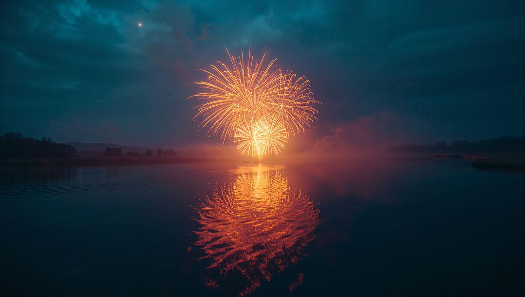 Dazzling Fireworks Reflecting on Serene Lake