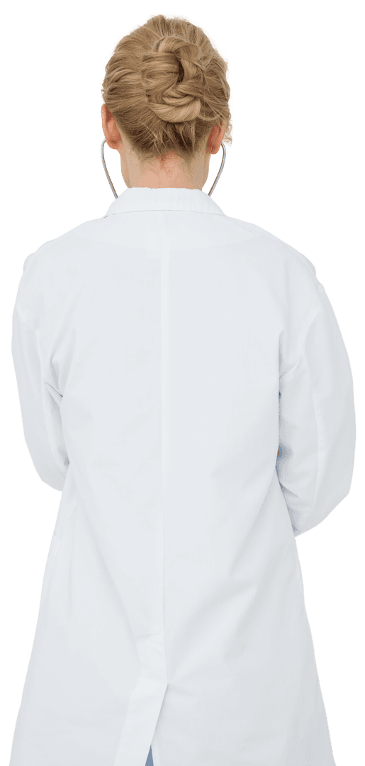 Caucasian Female Doctor on Transparent Background, Back View